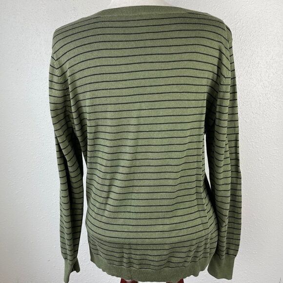 Worthington Green Striped V Neck Sweater EUC - Picture 5 of 8